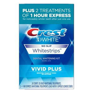 lot 72620 image: Crest 3D White Whitestrips Vivid Plus Teeth Whitening Kit  12 Individual Strips (10 Vivid Plus Treatments  2 1hr Express Treatments)  Basic - Retail $30