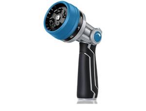 lot 72646 image: RAINPOINT Full-Metal Garden Hose Nozzle, Heavy Duty Water Hose Nozzle Sprayer With 10 Adjustable Patterns & High Flow, Thumb Control For Flow Adjustment, Ideal For Watering, Washing, Cleaning, Blue - Retail $15