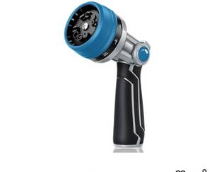 lot 72647 image: RAINPOINT Full-Metal Garden Hose Nozzle, Heavy Duty Water Hose Nozzle Sprayer With 10 Adjustable Patterns & High Flow, Thumb Control For Flow Adjustment, Ideal For Watering, Washing, Cleaning, Blue - Retail $15