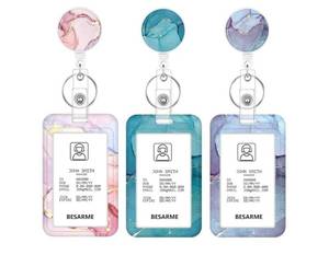 lot 72667 image: 3 Set Heavy Duty Badge Holder with Retractable Reel Marble Design - Retail $15