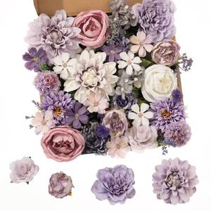 lot 72672 image: 30 Pcs Artificial Flowers Combo Purple Flowers Mix Silk Flowers Dahlia Roses with Stems for DIY Wedding Bridal Bouquets, Baby Shower, Floral Arrangement, Table Centerpieces, Home Decorations - Retail $16