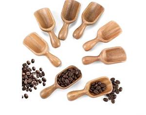lot 72691 image: 8 Pcs Wooden Scoops for Canisters Acacia Wooden Scoop for Jars Mini Measuring Spoons for Ground Beans or Tea, Kitchen Scooping for Powder Bath Salt Laundry Detergent Shove Multipurpose - Retail $15