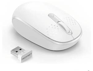 lot 72694 image: Wireless Mouse for Laptop, 2.4G Quiet Computer Mouse with USB Receiver, 4 Buttons Portable Cordless Mice for Chromebook, Laptop, PC, Mac, 80012001600 DPI - White - Retail $8