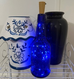 Blue Glass Vase, Bottle & Candle Holder Decor Lot