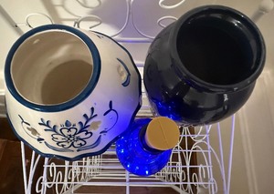 Blue Glass Vase, Bottle & Candle Holder Decor Lot