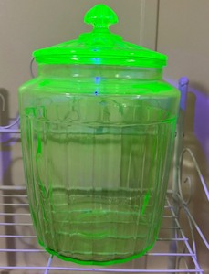 lot 8 image: Uranium Glass Covered BiscuitCookie Jar