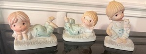 lot 46 image: Vintage 1980s Enesco Country Cousins Porcelain Boy Figurines 3-Pc Lot