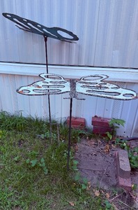 lot 64 image: Pair of Decorative Metal Butterfly Garden Stakes