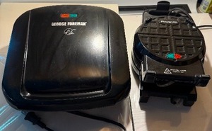 lot 85 image: George Foreman 4-Serving Removable Plate Grill & PowerXL Stuffed Wafflizer Bundle