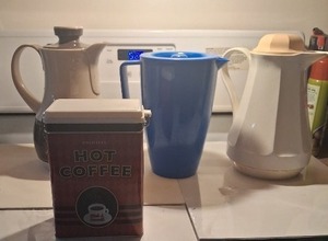 lot 89 image: Vintage Insulated Beverage Servers, Pitcher & Coffee Tin Lot