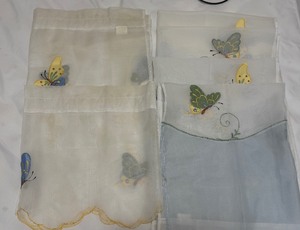 lot 94 image: Vintage Embroidered Butterfly Cafe Curtains Set  Sheer Scalloped Window Tiers (2 Pairs)