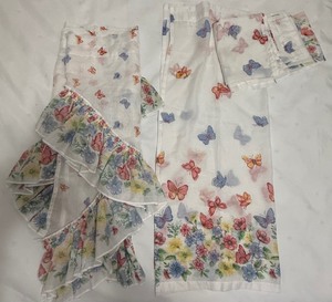 lot 129 image: Vibrant Butterfly Print Sheer Curtain & Ruffled Valance Set - Whimsical Cottagecore Tulle Window Treatments