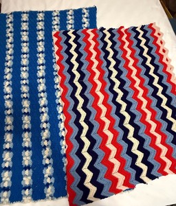 lot 132 image: Vintage Handmade Crochet Blanket Lot  2 Patriotic & Blue Textured Afghans