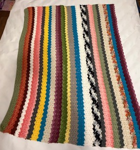 lot 133 image: Vintage Handmade Crochet Afghan - Colorful Striped Scrappy Lap Blanket
