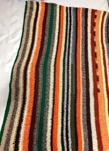 lot 134 image: Long Vintage Handmade Crochet Stripe Afghan Blanket Runner  Approx. 32 x 105