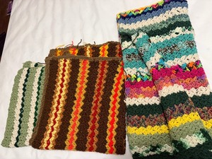 lot 137 image: Vintage-Style Handmade Crochet Afghan Lot  3 Unfinished Project Pieces (Shell & Ripple Stitch)