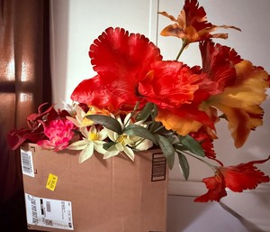 lot 162 image: Large Box of Vibrant Faux Autumn Silk Flowers - Great for Crafts