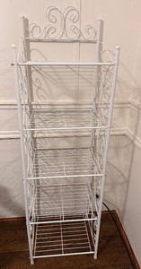 lot 168 image: Ornate 5-Tier White Metal Scrollwork Storage Shelf  Shabby Chic  Farmhouse Style