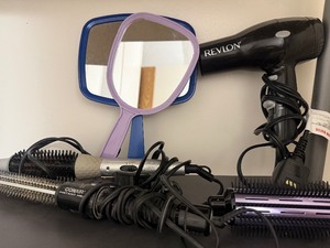 lot 201 image: Beauty Bundle Revlon 1875W Compact Hair Dryer, Purple Wand, & Styler Brush  Tested & Working