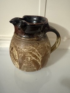 lot 214 image: Vintage Studio Pottery Pitcher - Handcrafted Stoneware with Earthy Drip Glaze