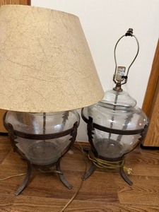 lot 217 image: Matching Rustic Glass Table Lamps with Wrought Iron Bases