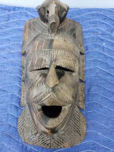 Hand-Carved African Tribal Mask with Elephant Motif