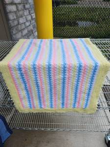 lot 151 image: Handmade Crocheted Baby Blanket with Striped Pattern