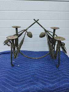 lot 154 image: Wrought Iron Candelabra with Palm Leaf Design