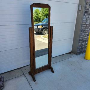 lot 161 image: Wood Framed Standing Floor Mirror - Needs Hardware (Nut)