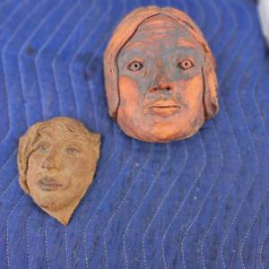 lot 169 image: Pre-Columbian Style Clay Face Vessels and Pottery Fragments