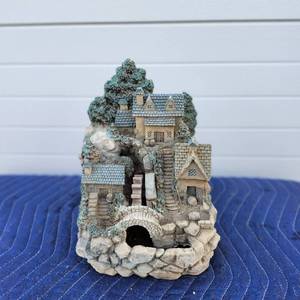 lot 179 image: Miniature Village Houses on Rocky Landscape Figurine - Water Feature  No Pump