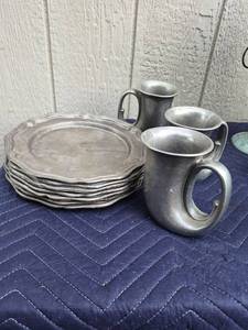 lot 364 image: Pewter Dinner Set with Plates and Mugs