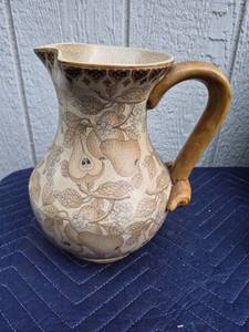 lot 376 image: Ceramic Pitcher with Fruit and Floral Design
