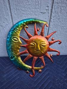 lot 385 image: Metal Sun and Moon Wall Art Sculpture - THIN METAL