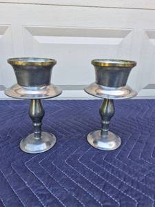 lot 400 image: Pewter (Possible) Candlestick Holders - Heavy