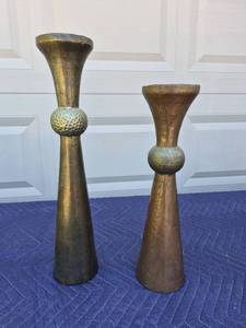 lot 401 image: Decorative Brass Candlestick Holders Set of Two
