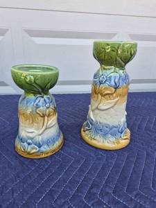 lot 403 image: Majolica Style Ceramic Candlestick Holders Set