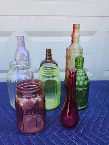 lot 414 image: Colored Glass Bottles and Jars Collection