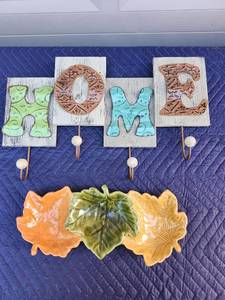 lot 436 image: HOME Letter Wall Hooks with Ceramic Leaf Bowls