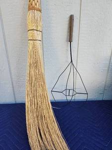 lot 443 image: Traditional Corn Broom and Wire Beater Set