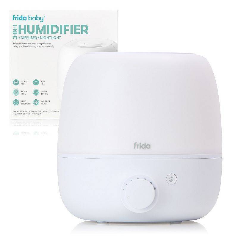 lot 33988 image: Frida Baby 3-in-1 Humidifier with Diffuser and Nightlight - White For Rooms 200-500 Sq. Ft., Quiet Operation, Portable, Adjustable Mist