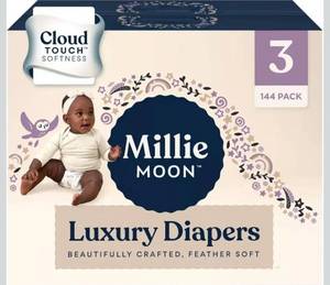 lot 37402 image: Millie Moon Luxury Diapers (Size-3 and Count-144) Diaper Weight Range 13 to 24 lbs