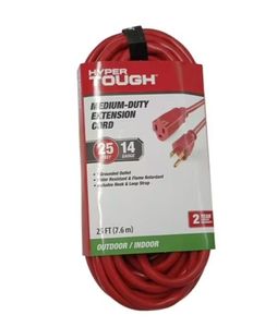 lot 37408 image: Hyper Tough 25FT 14AWG 3 Prong Red Extension Cord for Indoor and Outdoor Use, 15 Amps