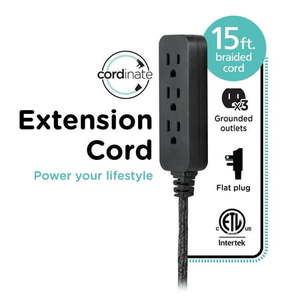 lot 37423 image: Cordinate Designer 15 Power Strip Surge Protector, UL Listed, BlackDark Heather