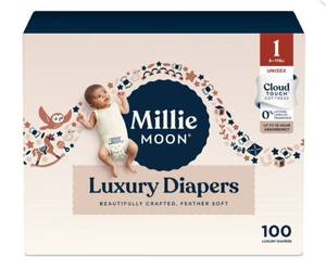 lot 37433 image: Millie Moon Luxury Diapers, 100 Count (Size 1  6-11lbs)