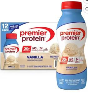 lot 37439 image: Premier Protein Vanilla High Protein Shakes, 24 Pack (11Floz) Exp. 12312026