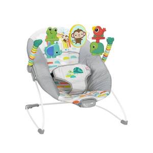 lot 40373 image: Bright Starts Playful Paradise Vibrating Baby Bouncer with Toys Detachable Toy Bar, Machine Washable Seat Pad, Calming Vibrations, 3-Point Harness