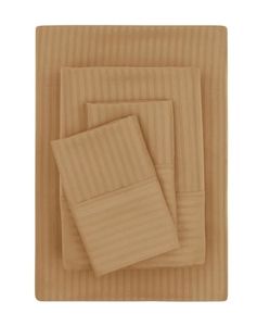 lot 40394 image: Mainstays Super Soft Brushed Microfiber Bed Sheet Set, Caramel Brown Embossed Stripe, King, 4 Piece