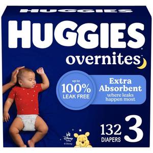 lot 37449 image: Huggies Overnites Nighttime Baby Diapers (Size 3  16-28lbs) 132ct - Retail $60