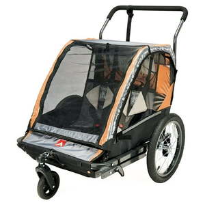 lot 37458 image: Allen Sports Deluxe 2-Child Bicycle Trailer & Stroller, Green (Model AS2) - Retail $265